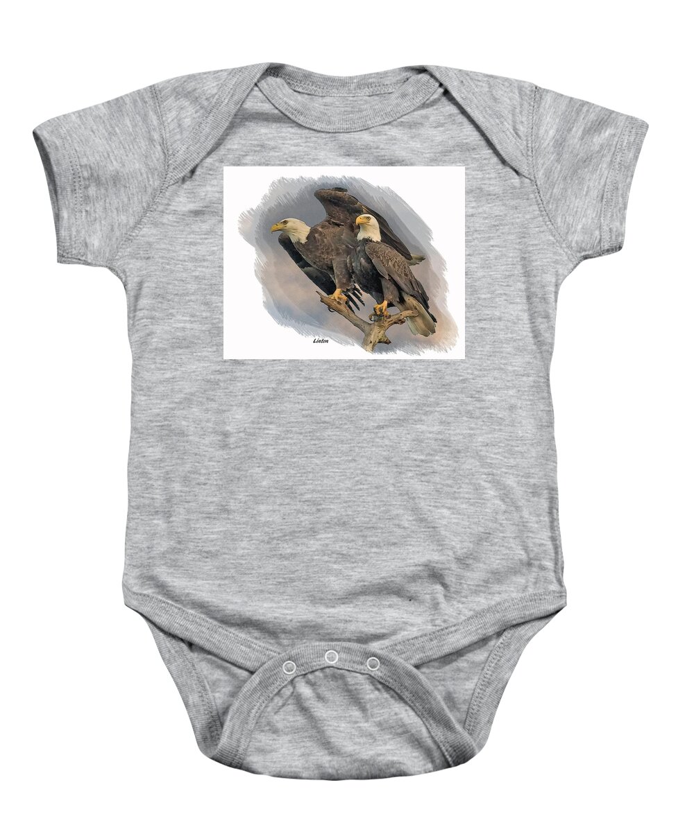 Eagle Baby Onesie featuring the digital art American Bald Eagle Pair by Larry Linton