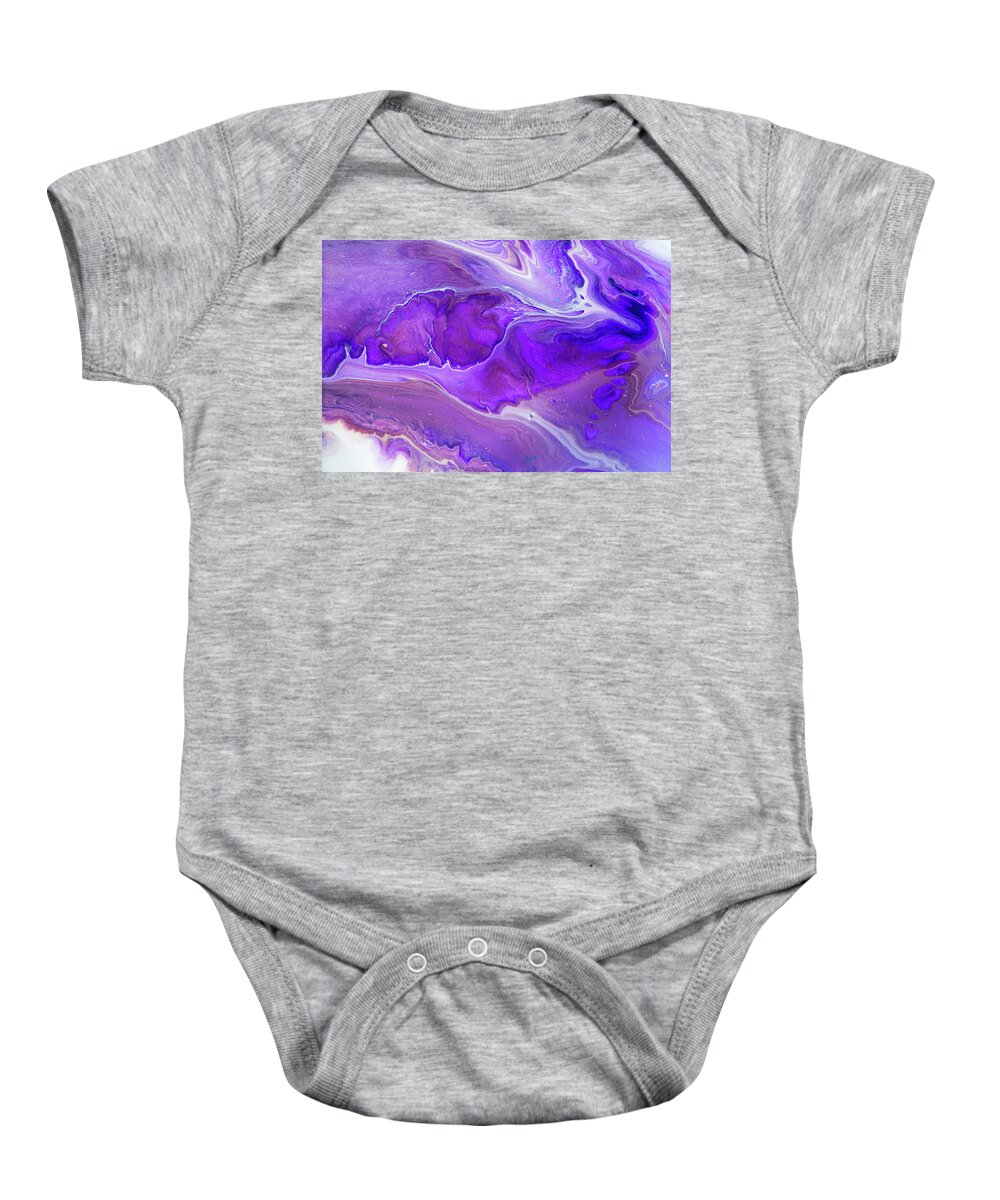 Jenny Rainbow Fine Art Photography Baby Onesie featuring the painting Amethyst Flows. Abstract Fluid Acrylic Painting by Jenny Rainbow