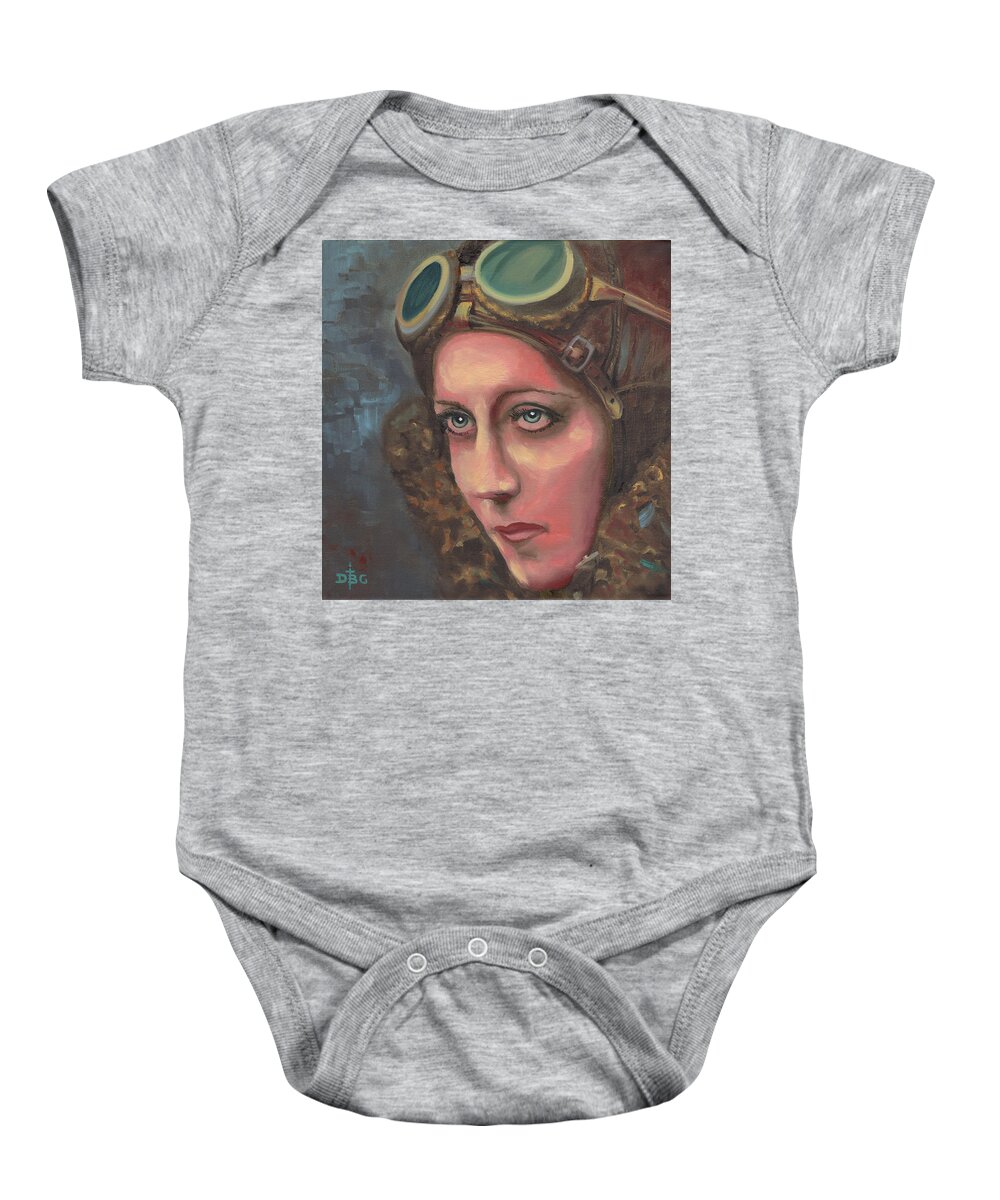 Amy Johnson Baby Onesie featuring the painting Amy Johnson by David Bader