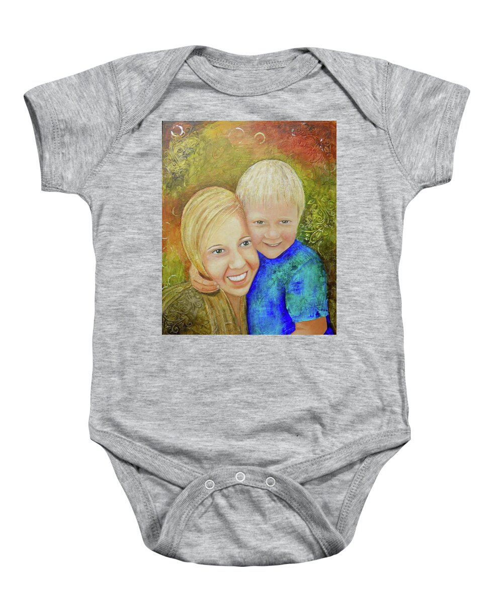 Portrait Baby Onesie featuring the painting Amy's Kids by Terry Honstead