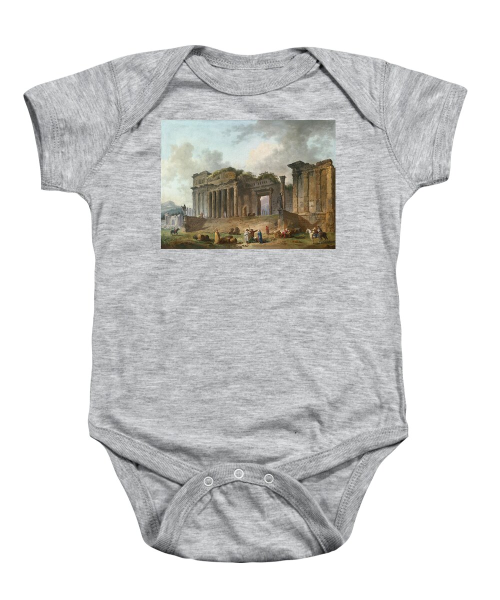 Hubert Robert Baby Onesie featuring the painting An Architectural Capriccio with an Artist Sketching in the Foreground by Hubert Robert
