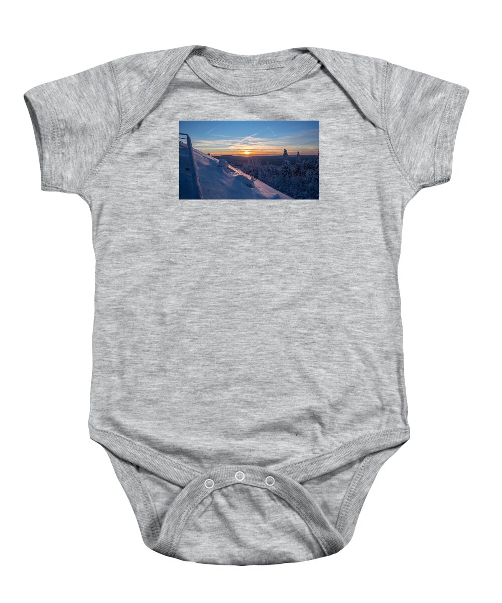 Sunset Baby Onesie featuring the photograph an evening on the Achtermann, Harz by Andreas Levi