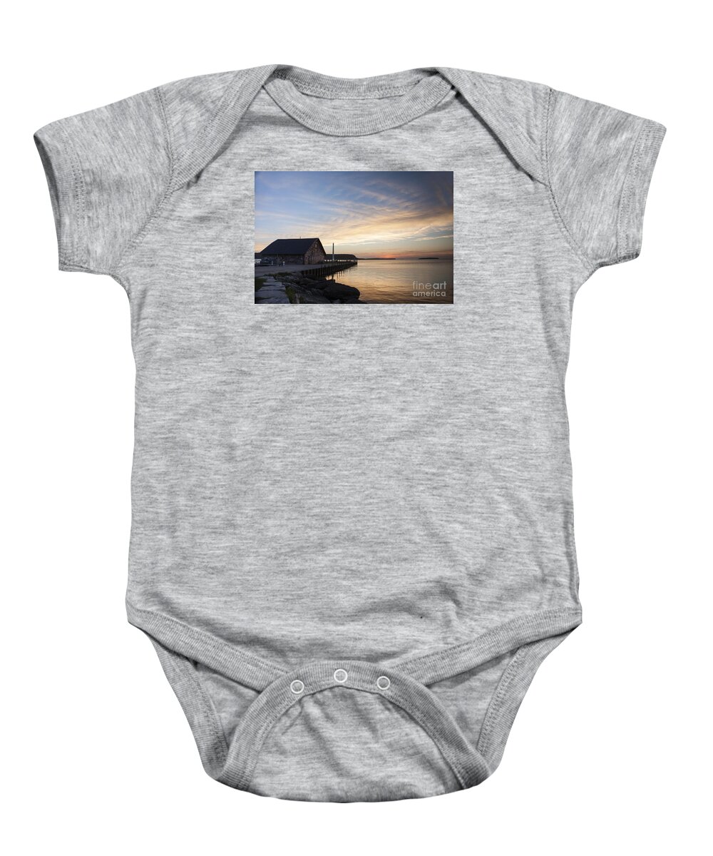 Sunset Baby Onesie featuring the photograph Anderson Dock by Timothy Johnson