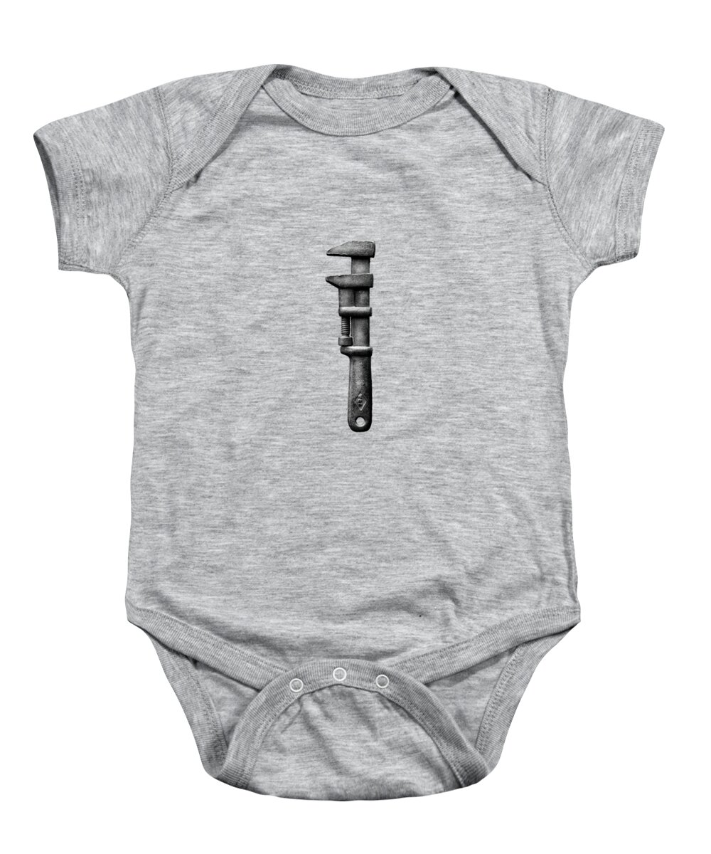 Antique Baby Onesie featuring the photograph Antique Adjustable Wrench BW by YoPedro