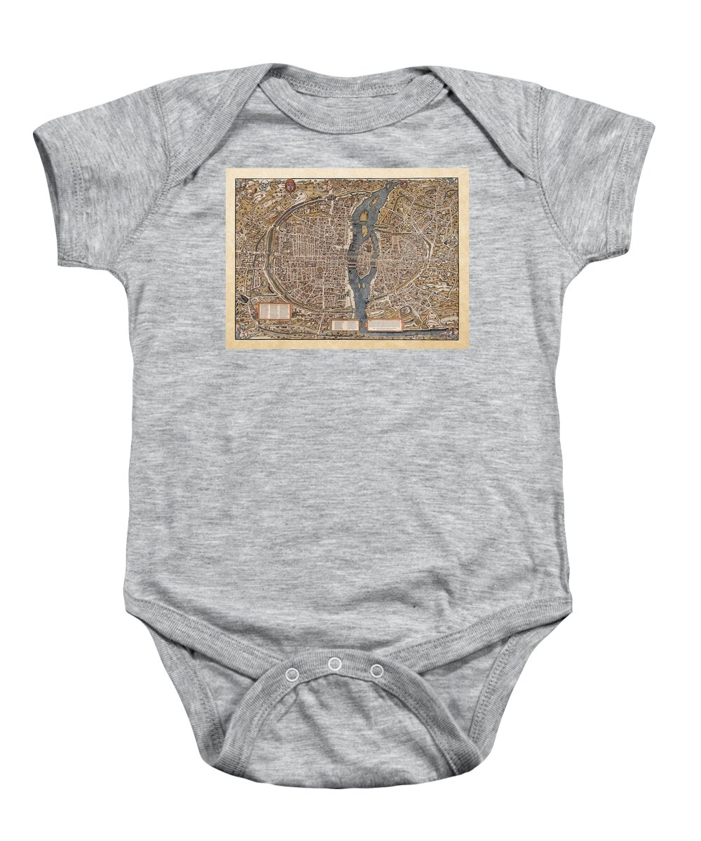maps - Cartography Of Past And Present Collection By Serge Averbukh Baby Onesie featuring the digital art Antique Map of Paris by Serge Averbukh