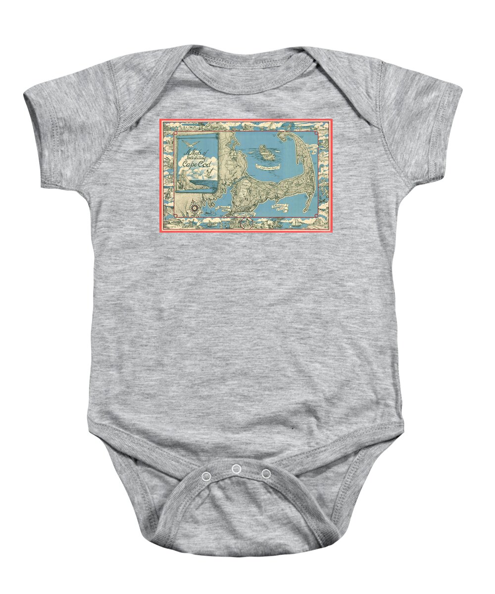 Antique Map Of Cape Cod Baby Onesie featuring the drawing Antique Maps - Old Cartographic maps - Antique Map of Cape Cod, Massachusetts, 1945 by Studio Grafiikka