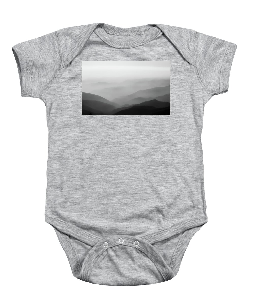 Black And White Baby Onesie featuring the photograph Appalachian Mystique - The Lure Of The Fog by Randall Evans