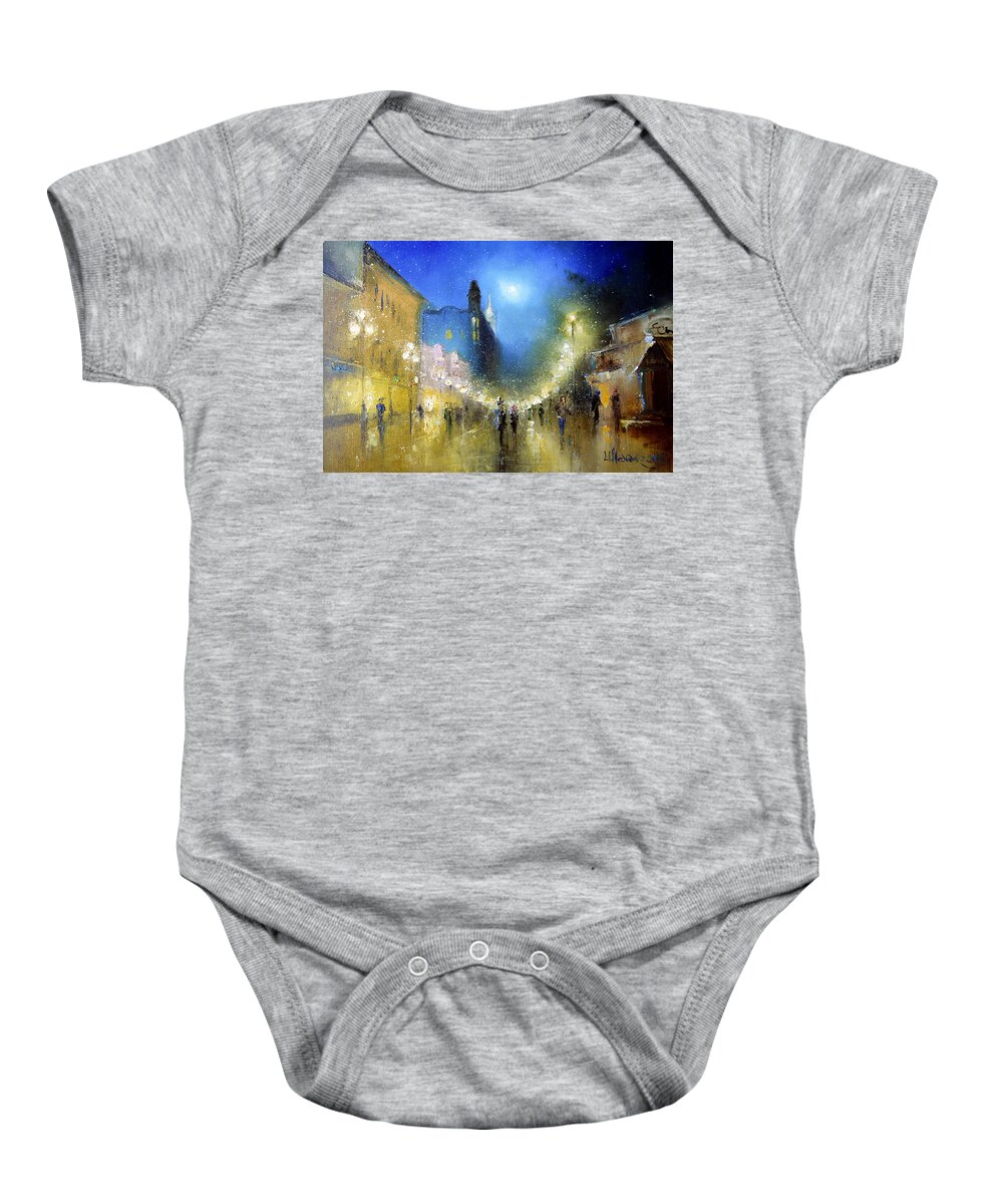 Russian Artists New Wave Baby Onesie featuring the painting Arbat Night Lights by Igor Medvedev