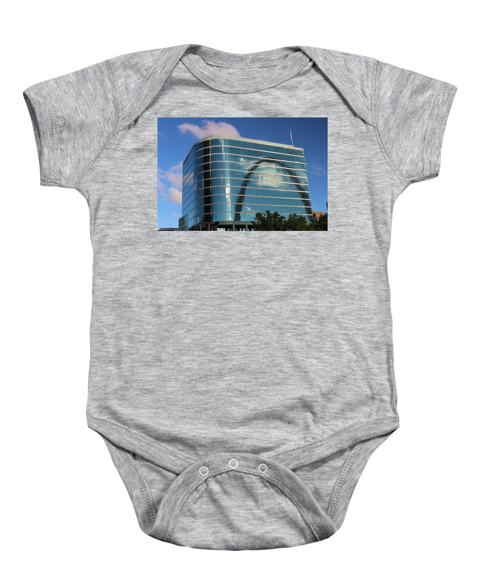 Arch Baby Onesie featuring the photograph Arch Reflection in Deloitte Building by Buck Buchanan