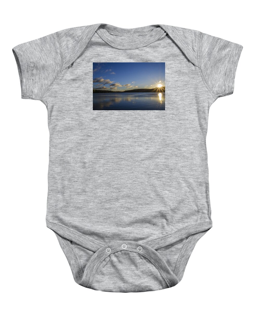 Arrowhead Baby Onesie featuring the photograph Arrowhead Lake at Dawn by Bill Cannon