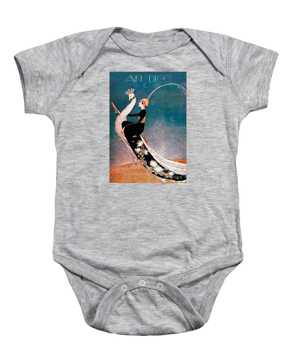 Fashion Baby Onesie featuring the painting Art Deco Fashion Peacock by Mindy Sommers