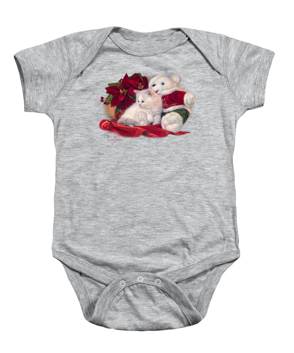 Cat Baby Onesie featuring the painting Christmas Kitten by Lucie Bilodeau