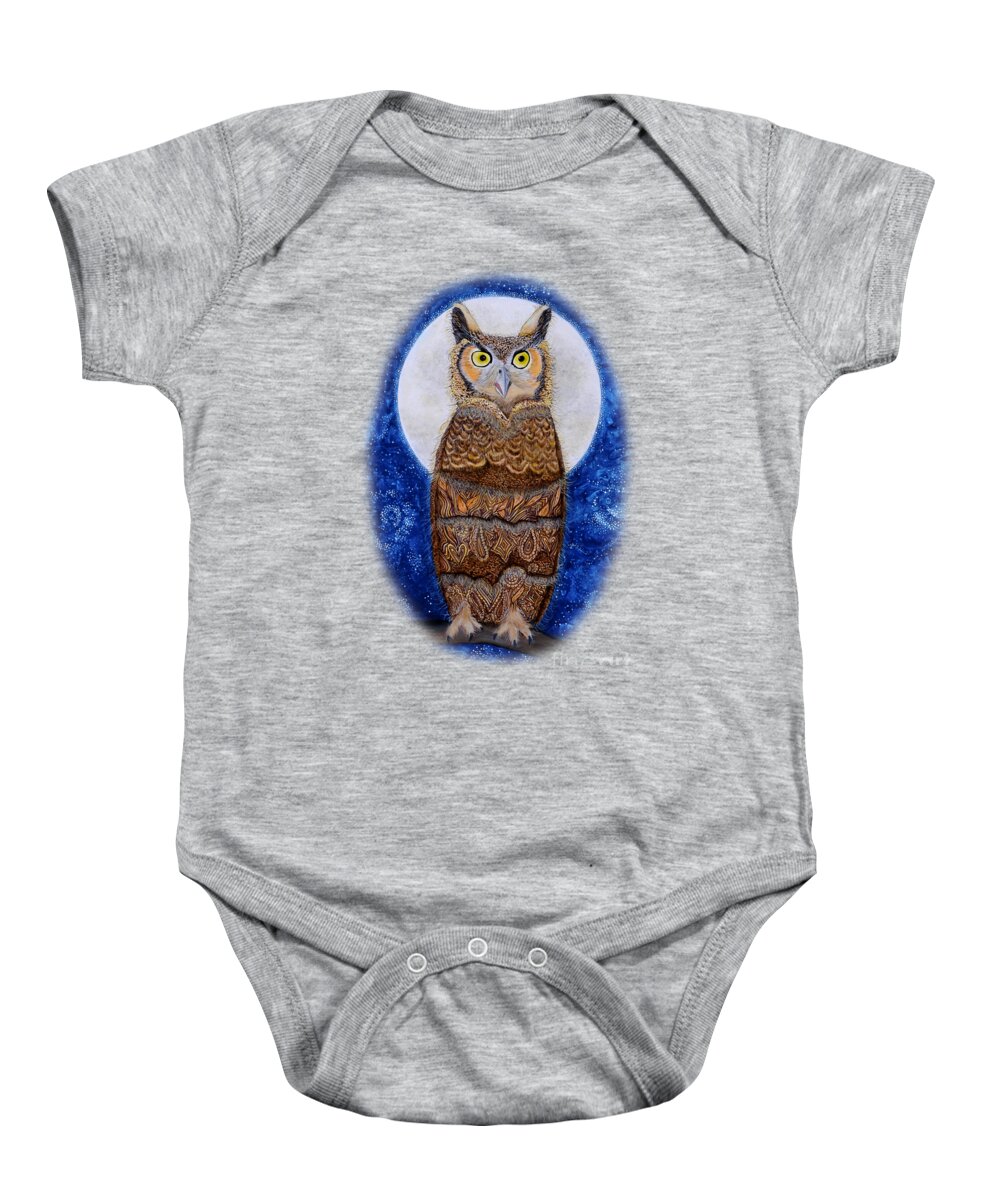 Owl Paintings Baby Onesie featuring the painting Paisley Moon by Deborha Kerr