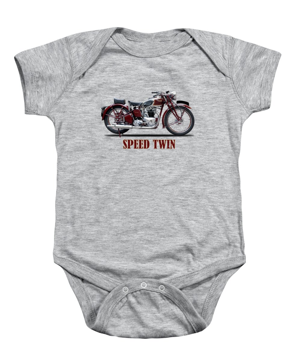 Triumph Speed Twin Baby Onesie featuring the photograph Speed Twin 1939 by Mark Rogan