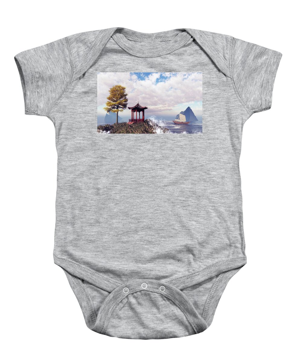 Asian Seascape Scene Baby Onesie featuring the digital art Asian Seascape Scene by John Junek