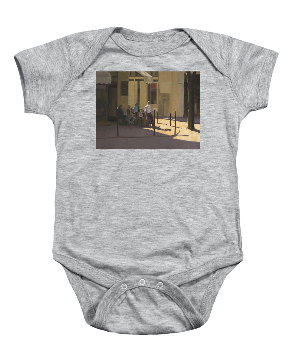 Cafe Baby Onesie featuring the painting At the Street Cafe by Tate Hamilton
