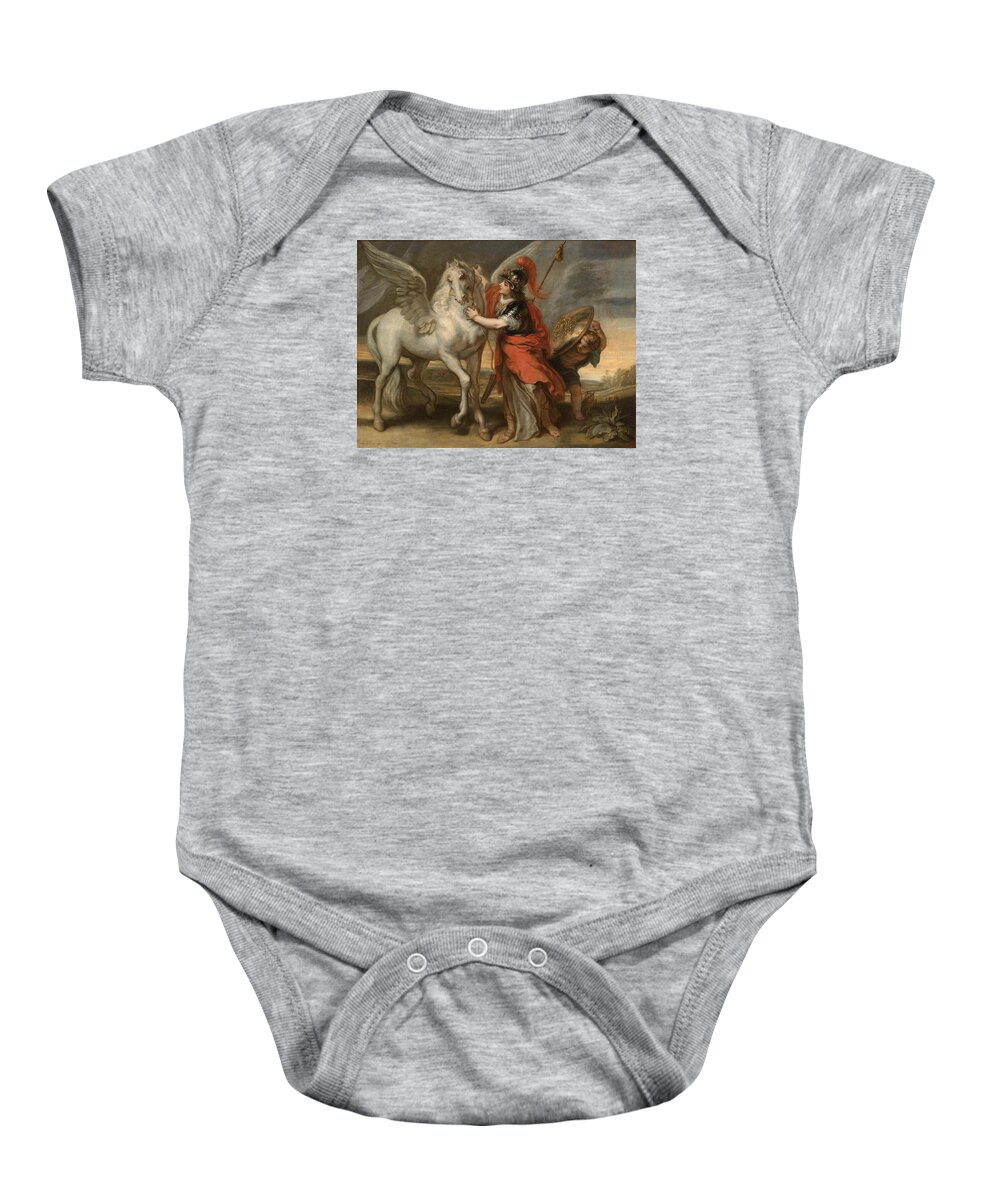 Theodoor Van Thulden Baby Onesie featuring the painting Athena and Pegasus by Theodoor van Thulden
