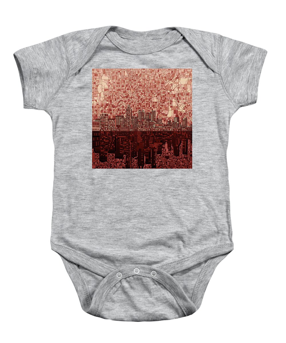 Atlanta Baby Onesie featuring the digital art Atlanta Skyline Abstract Deep Red by Bekim M