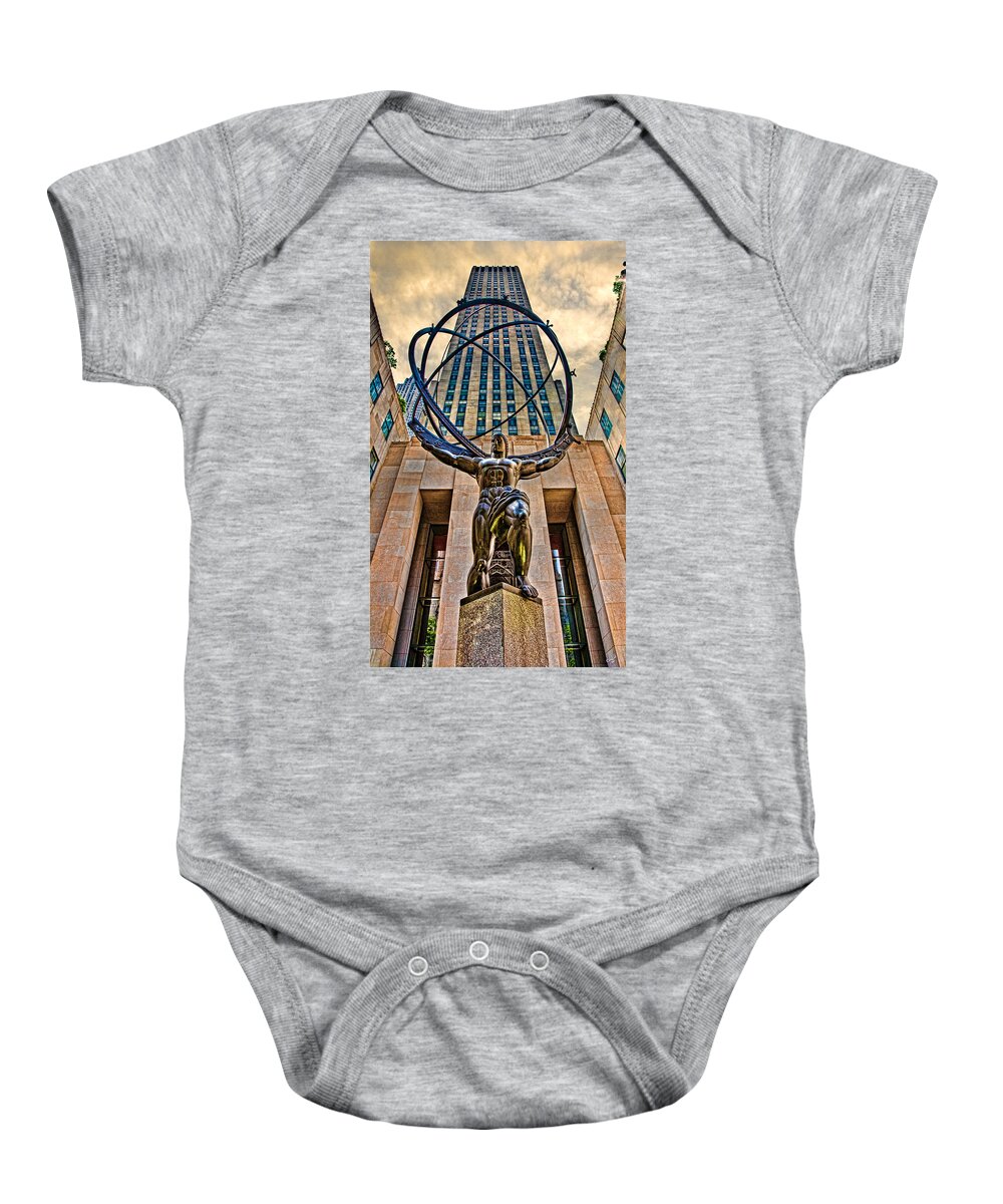 Atlas Baby Onesie featuring the photograph Atlas at the Rock by Chris Lord