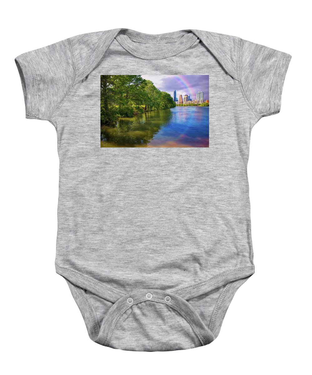 Rainbow Baby Onesie featuring the photograph Austin Rainbow Reflections by Lynn Bauer