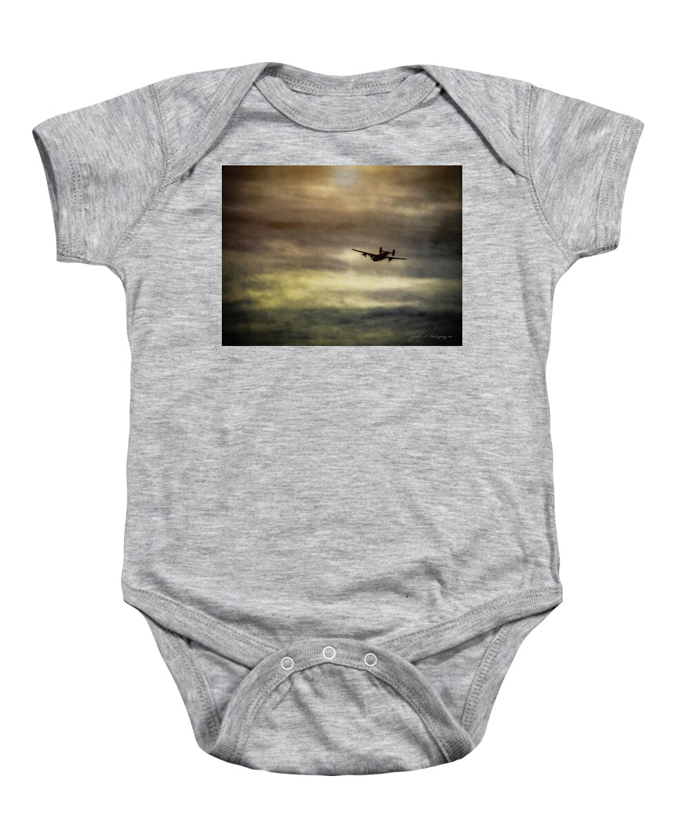 Photographs Baby Onesie featuring the photograph World War II B24 Bomber in Flight by John A Rodriguez