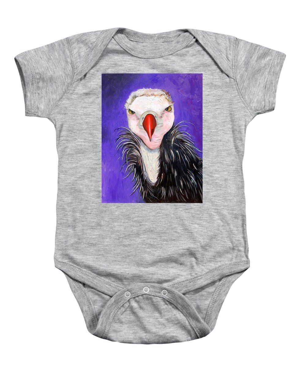 Vulture Baby Onesie featuring the painting Baby vulture by Leah Saulnier The Painting Maniac
