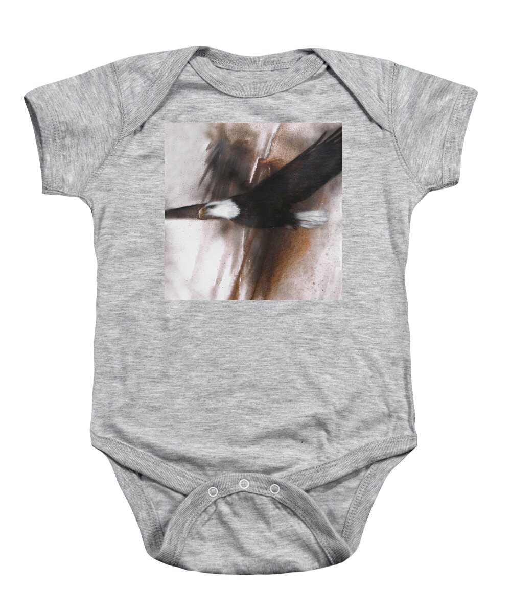 Canvas Prints Baby Onesie featuring the painting Bald Eagle Flight by Jackie Flaten