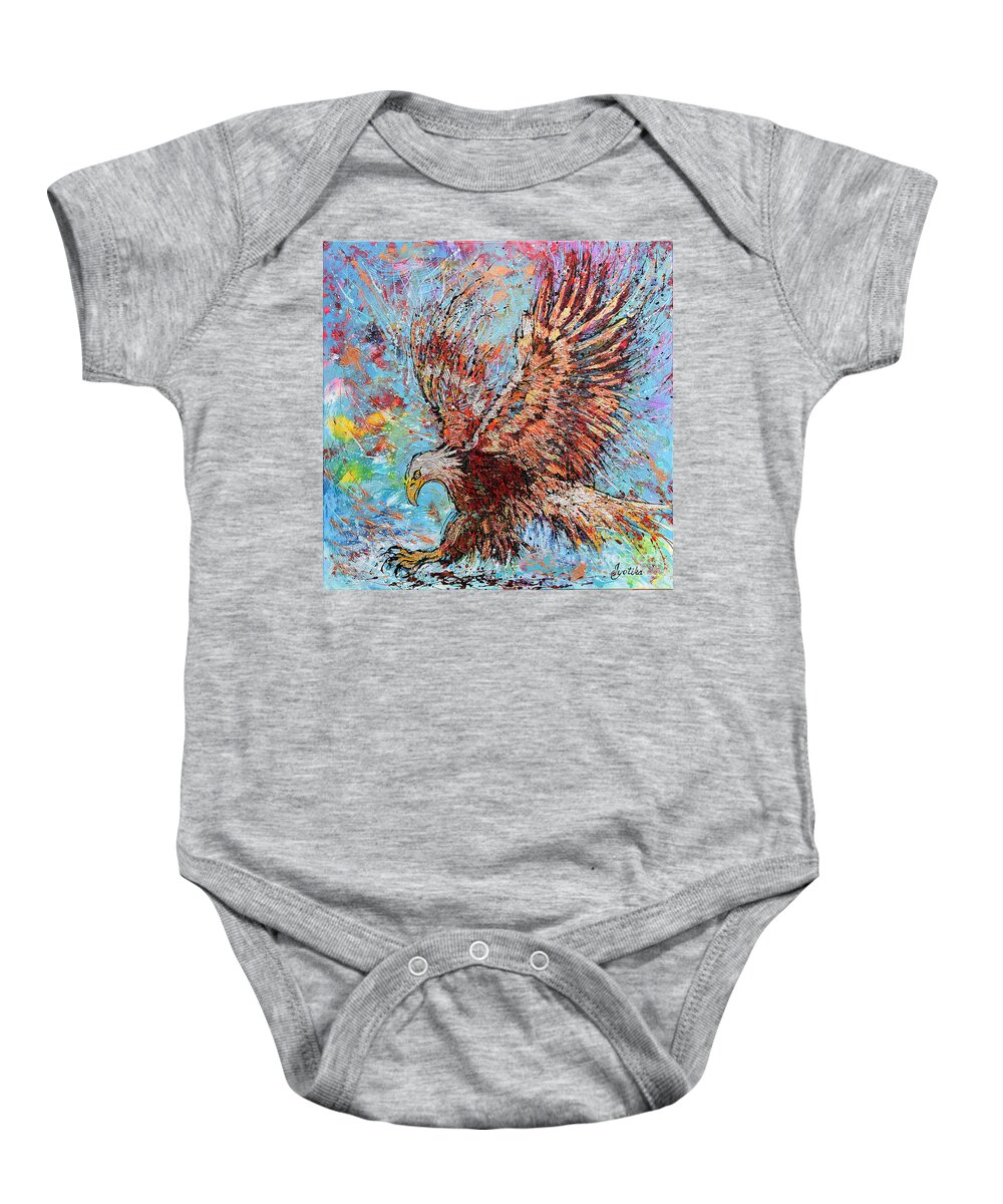 Bald Eagle Baby Onesie featuring the painting Bald Eagle Hunting by Jyotika Shroff