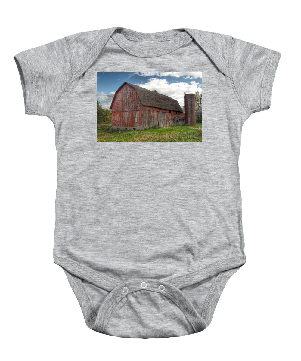 Barn Baby Onesie featuring the photograph 0003 - Baldwin Road Red I by Sheryl L Sutter