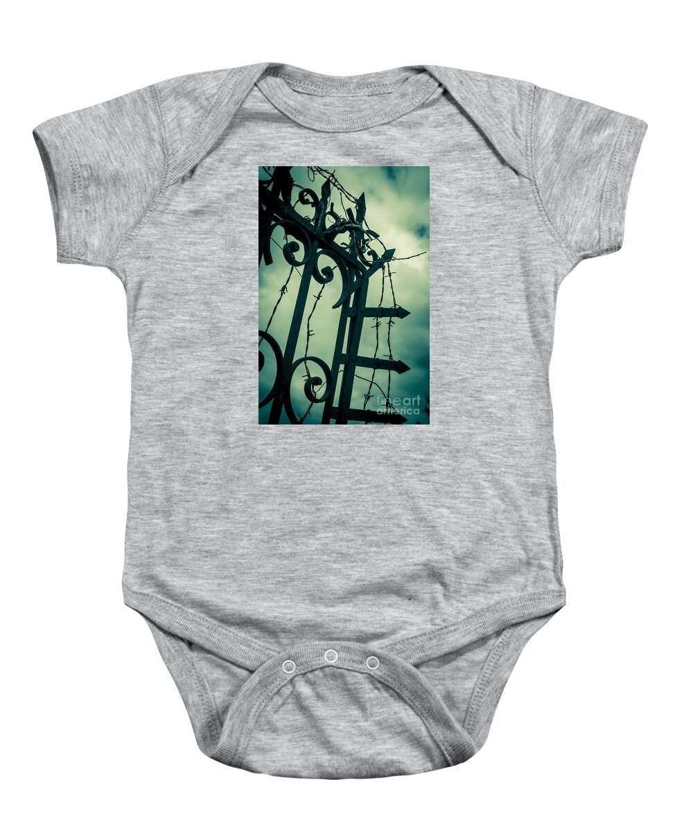 Gate Baby Onesie featuring the photograph Barbed Wire Gate by Carlos Caetano