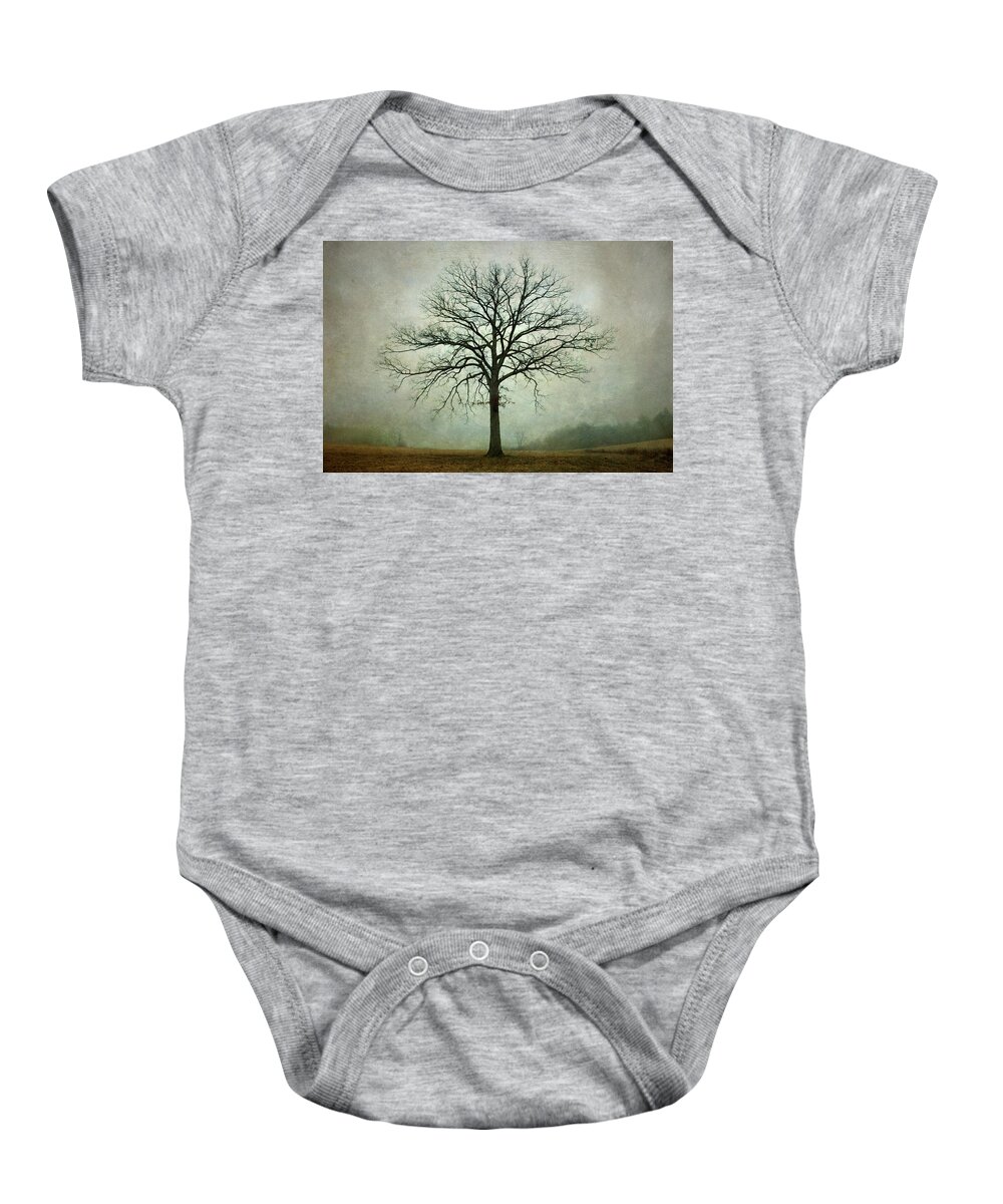 Lone Tree Baby Onesie featuring the photograph Bare Tree and Fog by David Gordon