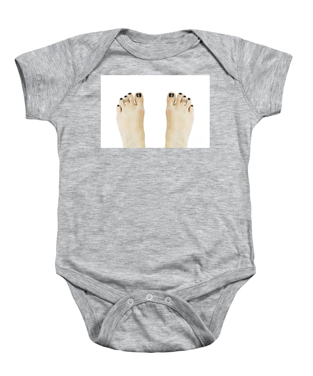 Barefoot Baby Onesie featuring the photograph Barefoot woman on white background by Benny Marty