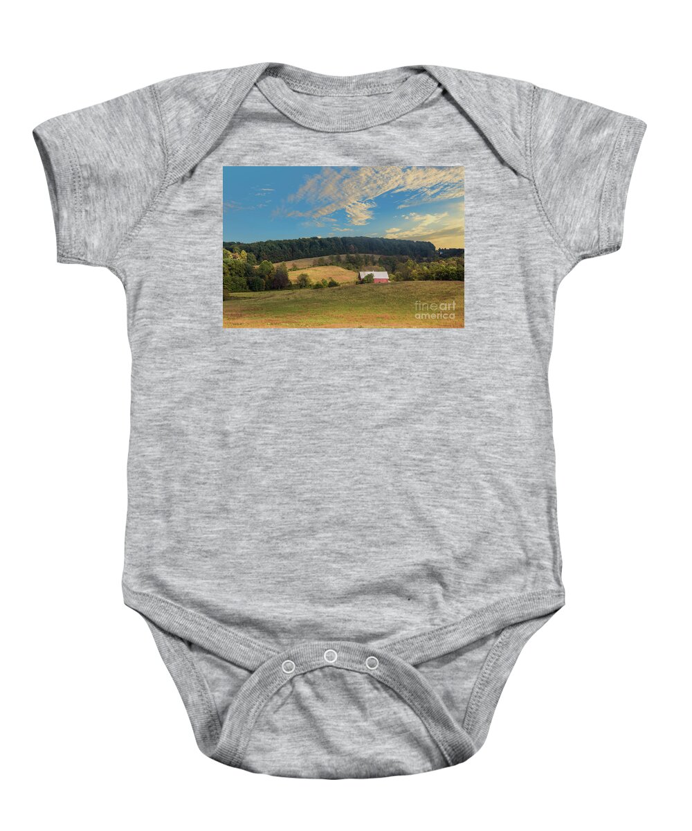 Emmitsburg Baby Onesie featuring the photograph Barn in Field by Malcolm L Wiseman III