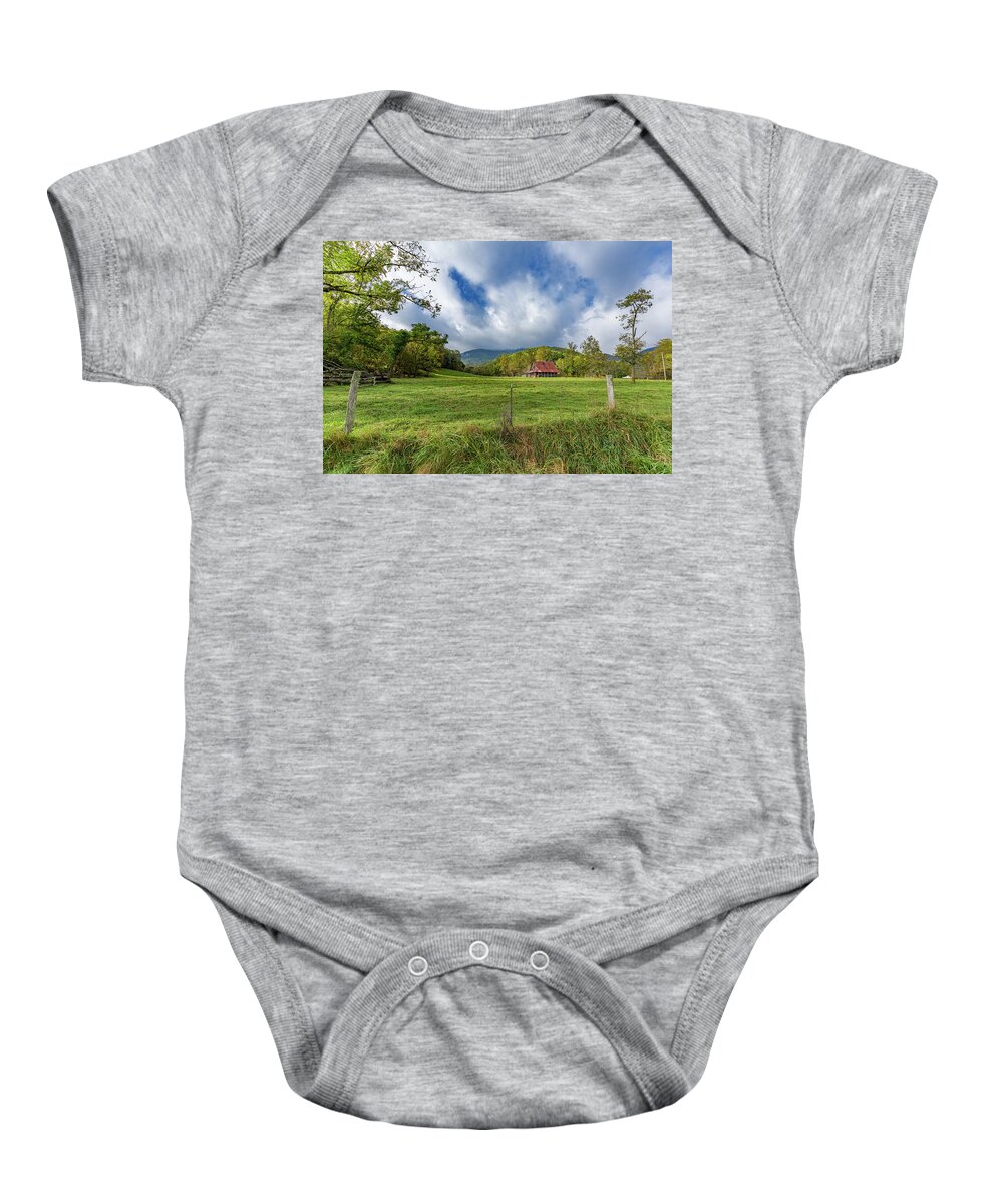 Carolina Baby Onesie featuring the photograph Barn in the Meadow by Tim Stanley