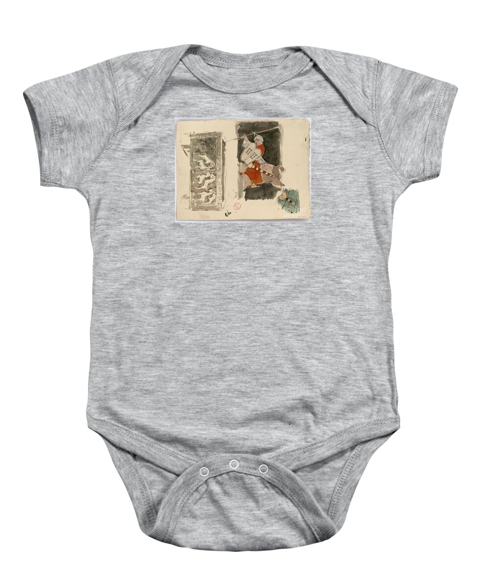 Maria Fortuny Baby Onesie featuring the painting Bas relief and Muslim horse rider by MotionAge Designs