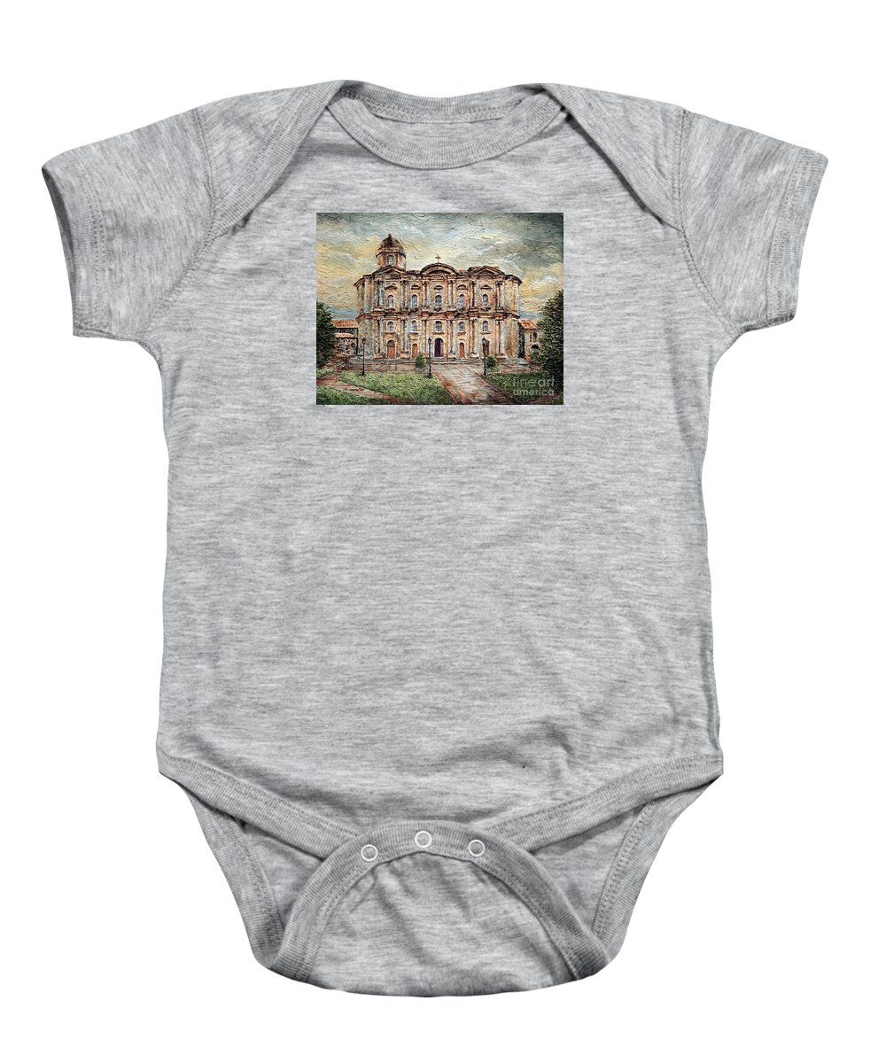 Basilica Baby Onesie featuring the painting Basilica de San Martin de Tours by Joey Agbayani