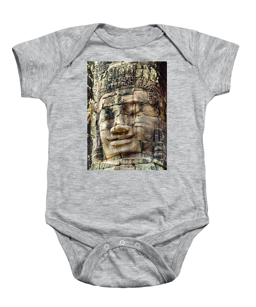 Temple Baby Onesie featuring the photograph Bayon 2 by Werner Padarin