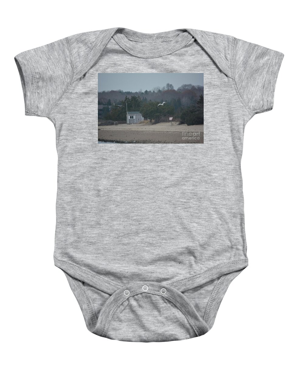 Cabin Baby Onesie featuring the photograph Beach Shack on a Cloudy Day by Dianne Morgado