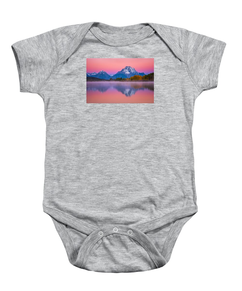 Grand Teton National Park Baby Onesie featuring the photograph Belt of Venus at Oxbow by Darren White