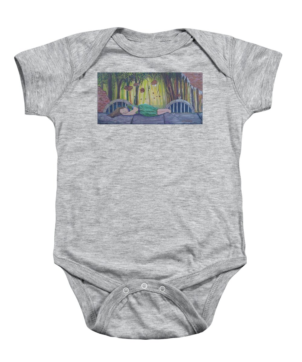 Human Trafficking Baby Onesie featuring the painting Bereft of Solace by Rod B Rainey