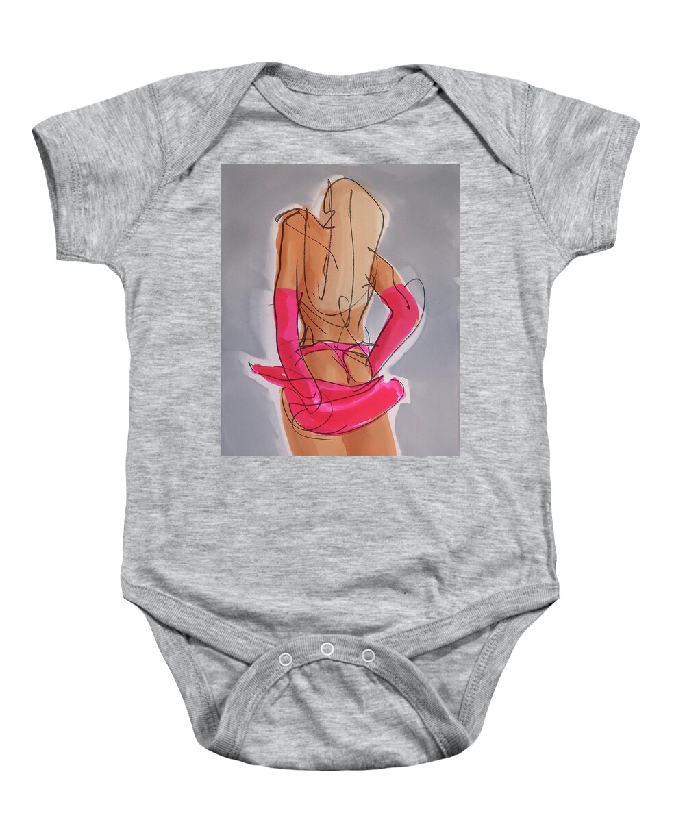 Striptease Baby Onesie featuring the drawing Berlin in cerise by Peregrine Roskilly