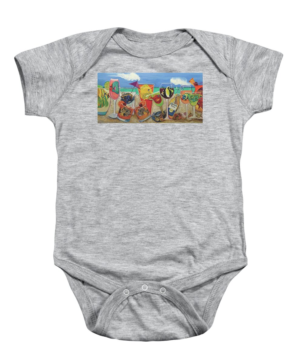 Beach Party Baby Onesie featuring the painting Bestfins Beach Party by Linda Kegley