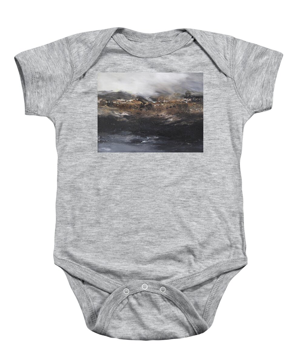 Landscape Baby Onesie featuring the painting Beyond the Cliffs by Roberta Rotunda