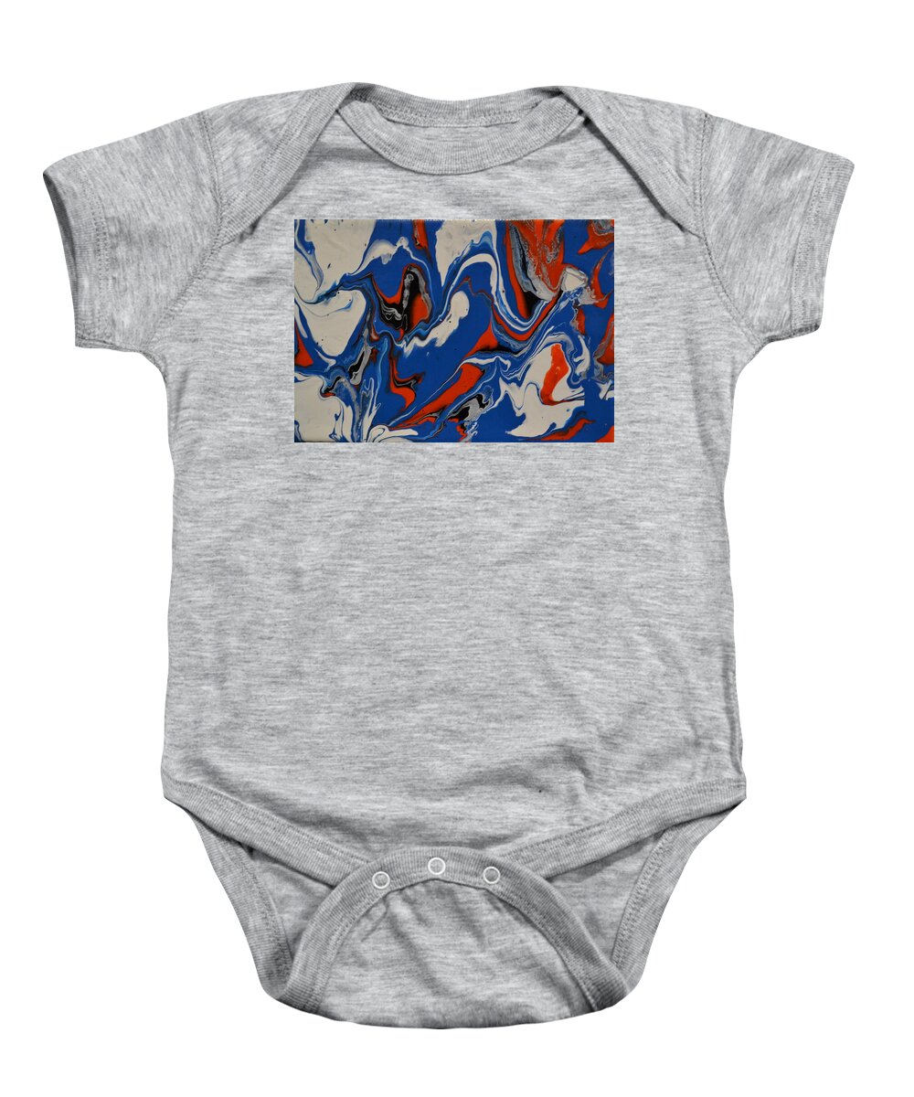 A Abstract Painting Of Large Blue Waves With White Tips. The Waves Are Picking Up Red And Black Sand From The Beach. Some Of The Blue Waves Are Curling Over. Baby Onesie featuring the painting Big Blue Waves by Martin Schmidt