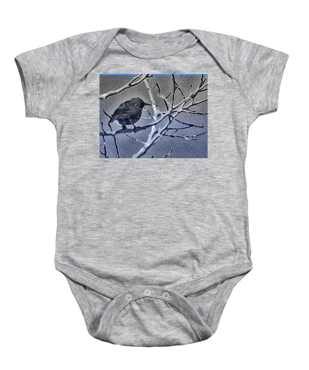 Abstract Baby Onesie featuring the photograph Bird in Digital Blue by Lenore Senior