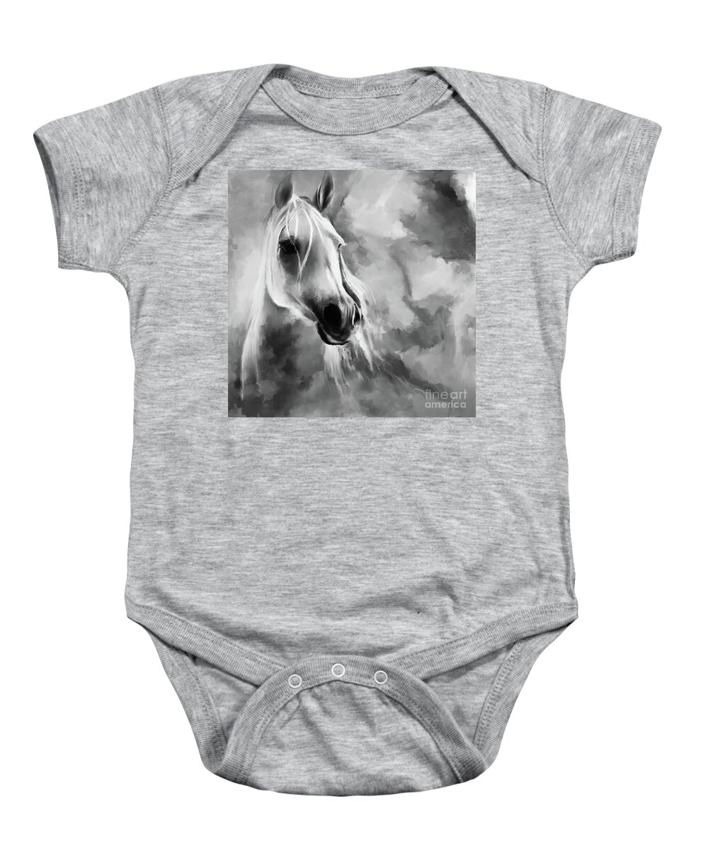 Horses Baby Onesie featuring the painting Black and white Horse by Gull G