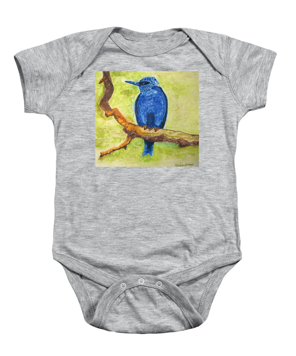 Birds Baby Onesie featuring the painting Black as Blue Bird by Patricia Arroyo