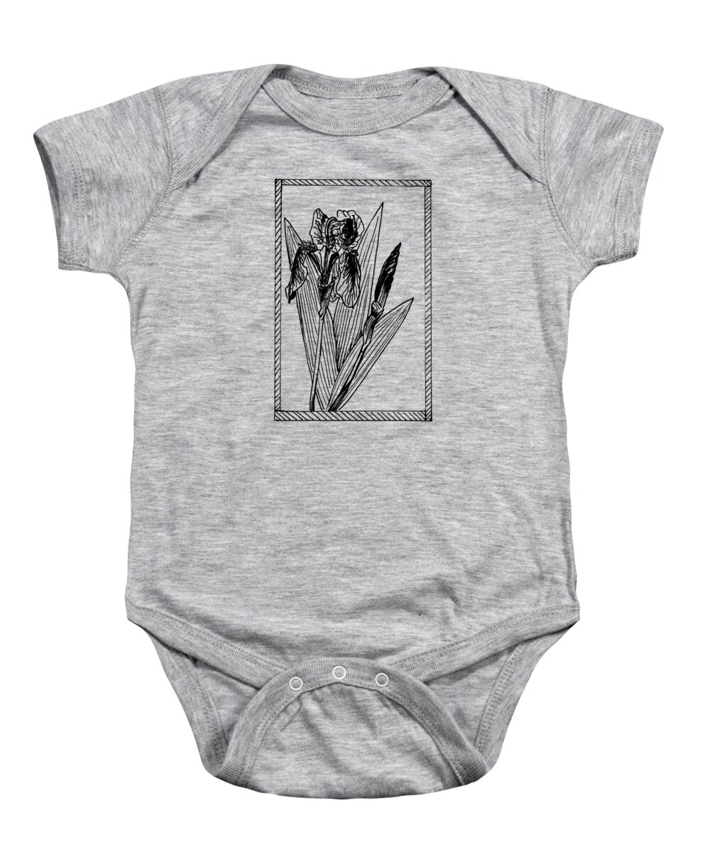 Plant Baby Onesie featuring the drawing Black Iris on Transparent Background by Masha Batkova