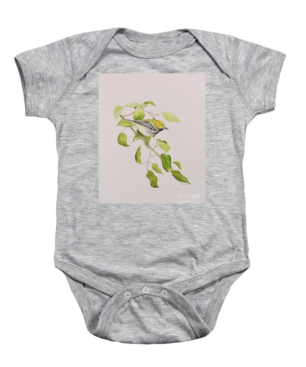 Warbler Baby Onesie featuring the painting Black-throated Green Warbler by Charles Owens