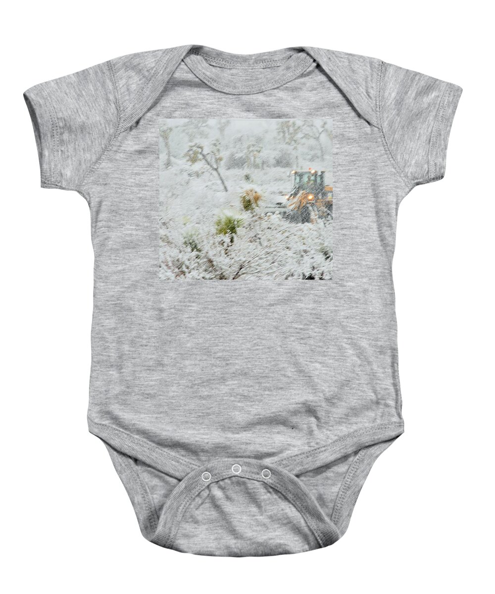 Desert Snowstorm Baby Onesie featuring the photograph Blizzard in the High Desert by Angela J Wright